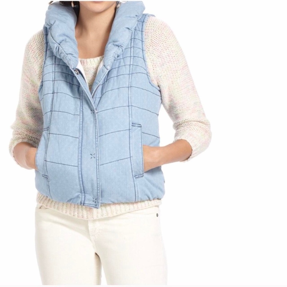 Anthropologie Chambray Puffer Vest EUC sz Small